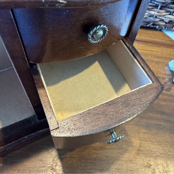 vintage wood jewelry box etched glass rose 3 drawers lined - Picture 6 of 13